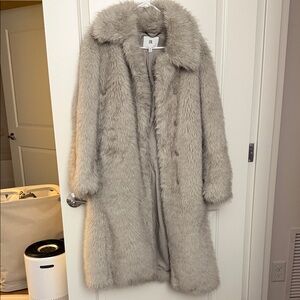 Banana Republic Long Gray Faux Fur Coat XS
